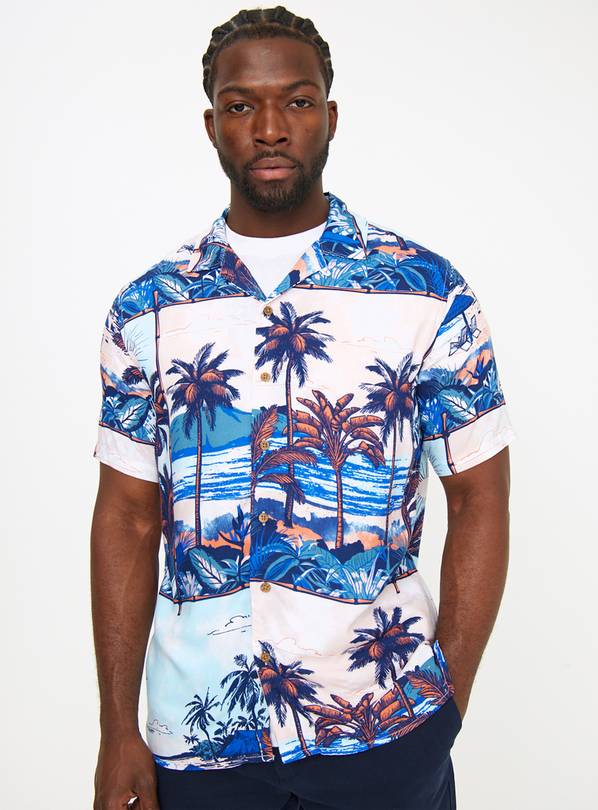 Tropical Palm Print Short Sleeve Shirt XL